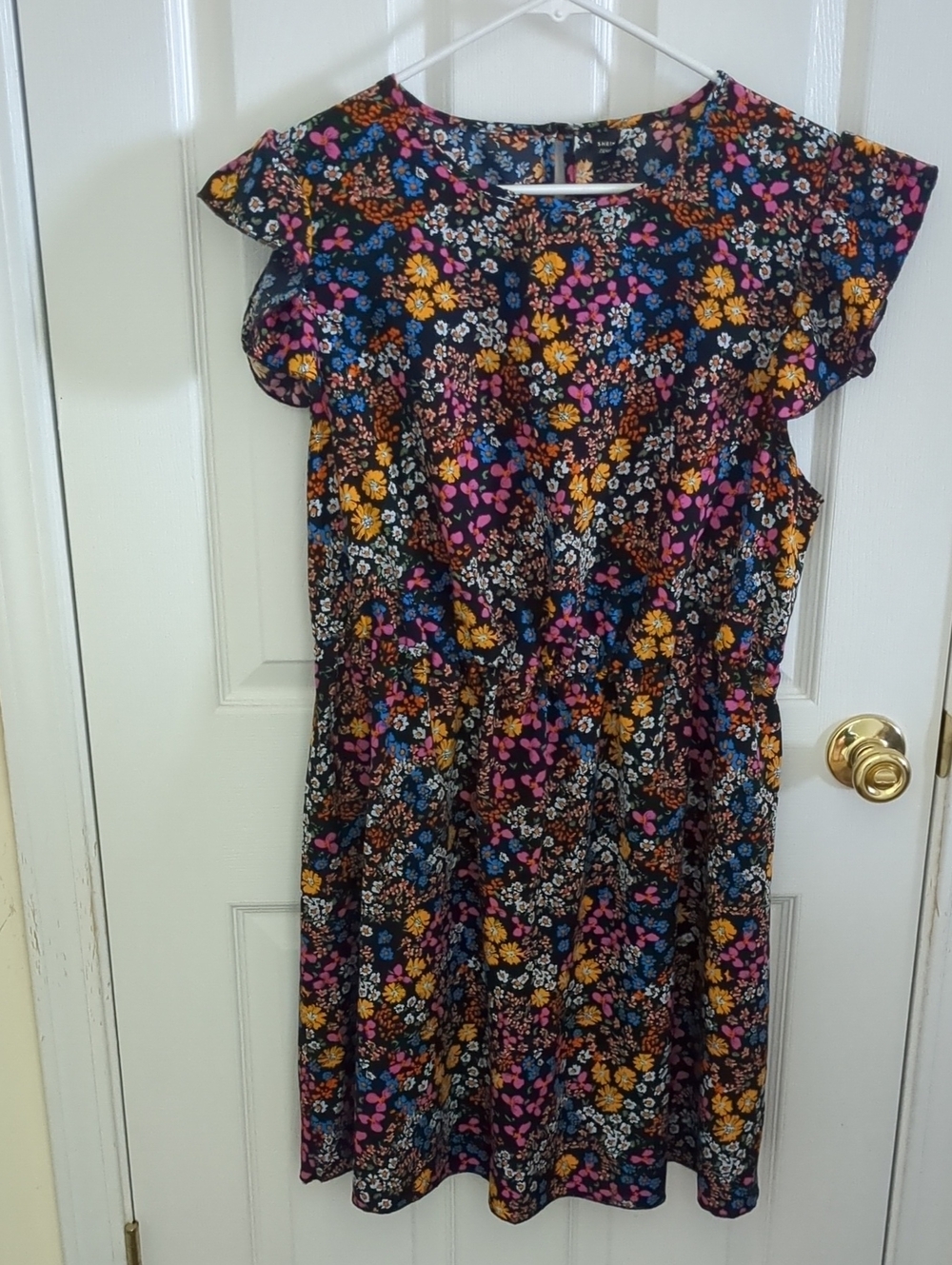 SHEIN Black Midi Dress with Pink, Yellow, Blue & White Floral Print